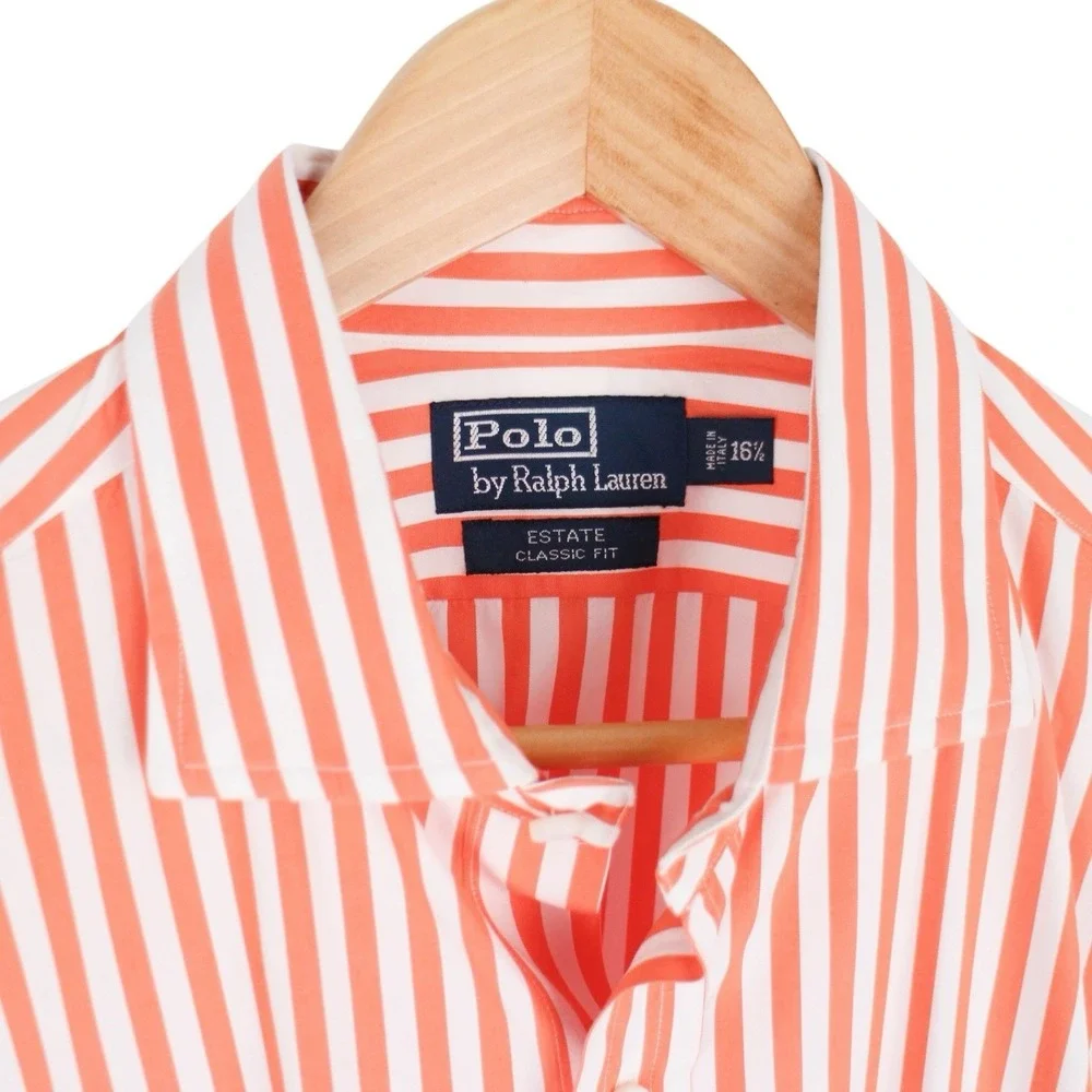 Polo Ralph Lauren Estate Classic Fit Striped Dress Shirt Orange White Size 16.5